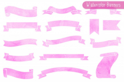 Pink Watercolor Ribbon Banner Clipart by AvenieDigital ...