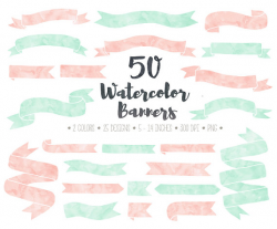 Watercolor Banners Clip Art. Hand Drawn Doodle Ribbon Banners.