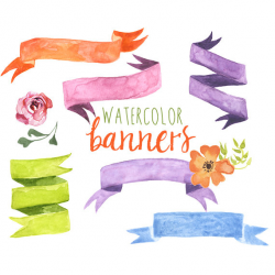 Watercolor Ribbon Banners Banner clipart Ribbon Banner