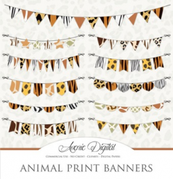 Animal Print Bunting Banner Banners clip art - safari clipart by ...