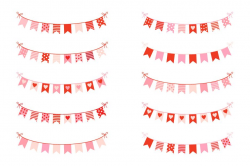 Cute love bunting clipart, Valentine banners clip art - birthday flags