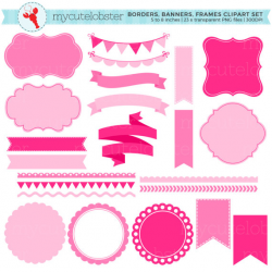 Pink Borders Banners & Frames Clipart Set clip art set of