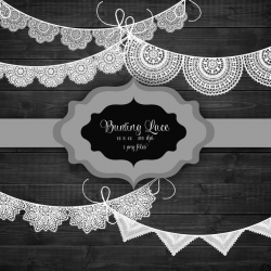 LACE Banner Digital ClipArt -authentic lace doily bunting garland  transparent background scrapbooking, wedding invitations - Commercial Use