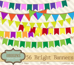 56 Bright Multicolor Bunting Banners Clipart - Party Banners, Back ...