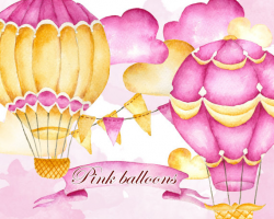 Hot air balloons clipart, Airballoons clipart, Watercolor clipart ...