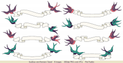 Swallows and Banners Clipart Clip Art Vintage Bird Banner
