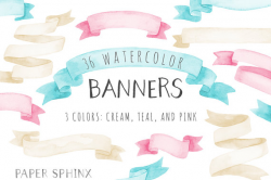 Watercolor Banners Clipart Ribbon Graphics Party Banners