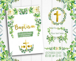 Baptism - First Communion Greenery Clipart, Christening, Holy Cross ...