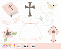 Girls Baptism Clipart, Christian digital art instant download