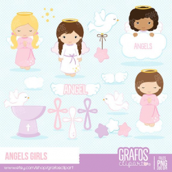 ANGELS GIRLS - Digital Clipart Set, Angels Clipart, Baptism Clipart ...