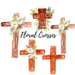 Watercolor Easter cross clipart - wooden cross baptism graphics commercial  use