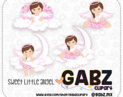 Little Angel Girl in White Baby Shower Clipart First