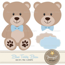 Blue Teddy Bear Digital papers, Teddy Bear clipart, Baby Shower ...