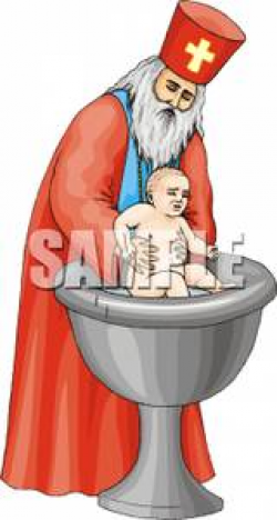 An Orthodox Priest Baptizing A Baby - Royalty Free Clipart Picture