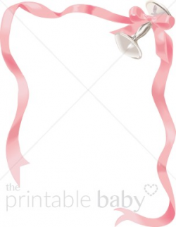 Pink Ribbon and Silver Rattle | Baby Girl Borders