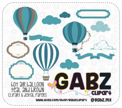 Hot Air Balloon Teal and Brown, Clipart, Digital Paper, Birthday ...