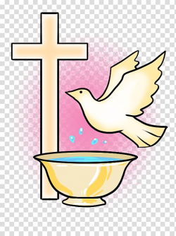 Yellow cross, bird, and bowl illustration, Baptism Symbol ...