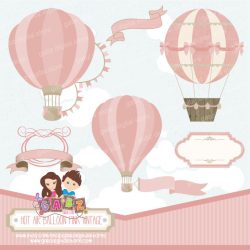 Hot Air Balloon Pink Vintage, Clipart, Digital Paper, Birthday Girl ...