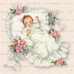 Vintage Baby with Roses Christening Baptism Transparent
