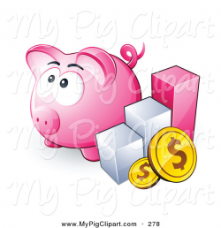 Swine Clipart of a Cute Pink Piggy Bank by a Bar Graph and Coins by ...