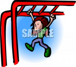A Boy Playing on the Monkey Bars - Royalty Free Clipart Picture