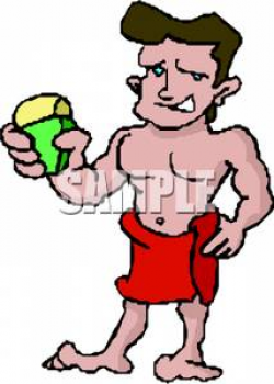 Royalty Free Clipart Image: A Man In a Towel Holding a Bar of Soap