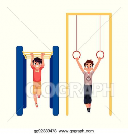 EPS Vector - Boys hanging on gymnastic rings and monkey bars at ...