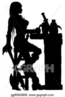 Drawing - Warrior woman sitting at the bar silhouette. Clipart ...