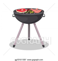 Vector Art - Barbecue grill with grilled meat steak icon ...