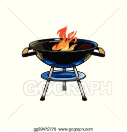 Vector Clipart - Round barbecue, bbq charcoal grill, burning ...