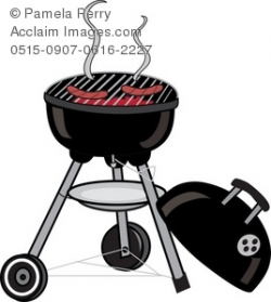 Clip Art Illustration of Hot Dogs Cooking on a Charcoal Grill