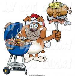 Clip Art of a Christmas Bulldog Grilling and Holding Food on a BBQ ...