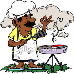 Mexican Man Grilling Steaks - Royalty Free Clipart Picture