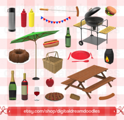Picnic Clipart, Barbecue Clip Art, Summer Party Graphic, BBQ Grill ...