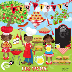 BBQ clipart, Picnic clipart, Backyard Barbecue Bbq party clipart, African  American, Commercial Use, AMB-920