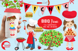 BBQ clipart, Picnic clipart, Barbecue clipart, Grill food party clipart,  Barbecue party clipart, clip art, AMB-910
