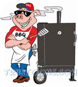 BBQ Smoker Clip Art Free | Pig Chef leaning on BBQ Smoker | Photos ...