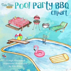 Clip Art: Pool Party BBQ Clipart -Summer Clip Art -25 ...