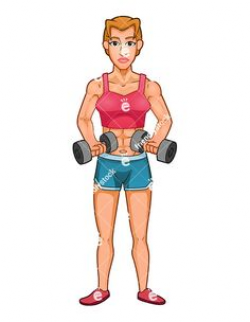 Muscular Woman Performing Bicep Curl Exercises With Dumbbells ...