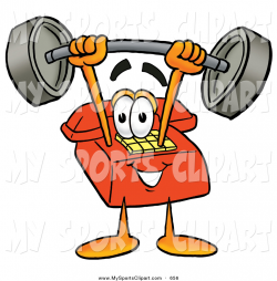 Sports Clip Art of a Red Telephone Character Holding a Heavy Barbell ...