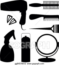 Vector Art - Hair accessories and barber tools black icons. EPS ...