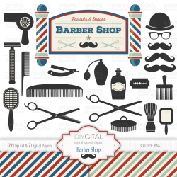 Barber Shop Clip Art Set 22 Printable Cliparts & 2 Digital