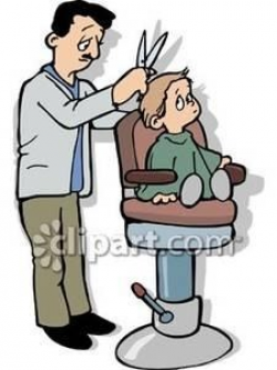 Small Boy Getting His First Hair Cut At The Barber - Royalty Free ...
