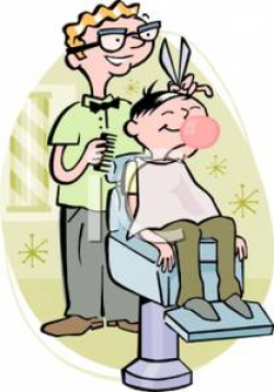 Cartoon of a Barber Giving a Boy a Haircut - Royalty Free Clipart ...