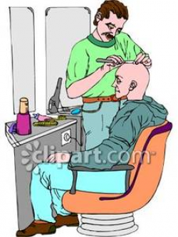 Barber Shaving a Man's Head - Royalty Free Clipart Picture