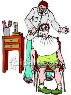 A Sandal-wearing Barber Preparing To Shave Customer In Chair ...
