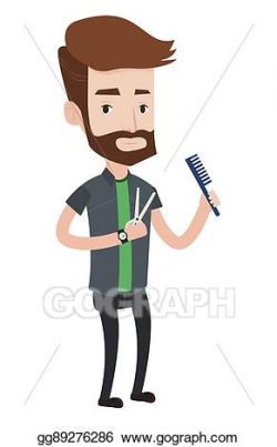 EPS Illustration - Barber holding comb and scissors in hands. Vector ...