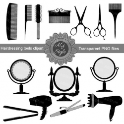 Vintage Hair Tools Clipart - Barber tools Clipart - Hairdressing ...