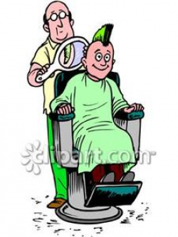 Barber Giving a Boy a Mohawk - Royalty Free Clipart Picture