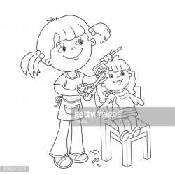 Coloring Page Outline of Girl With Playing IN Barber Shop premium ...